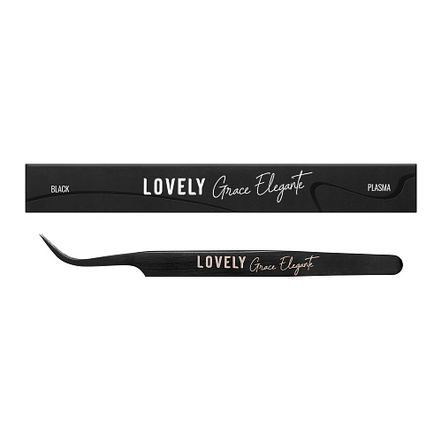 Standard Curved Eyelash Extension Tweezers NanoFiber Lovely, Grace Elegante Black series